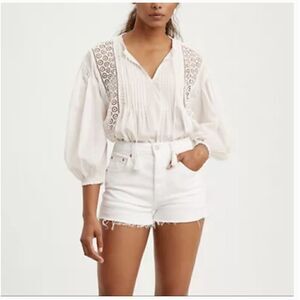 Levis 501 High Rise Shorts Womens 33 White Cut Off Denim Cotton 563270117